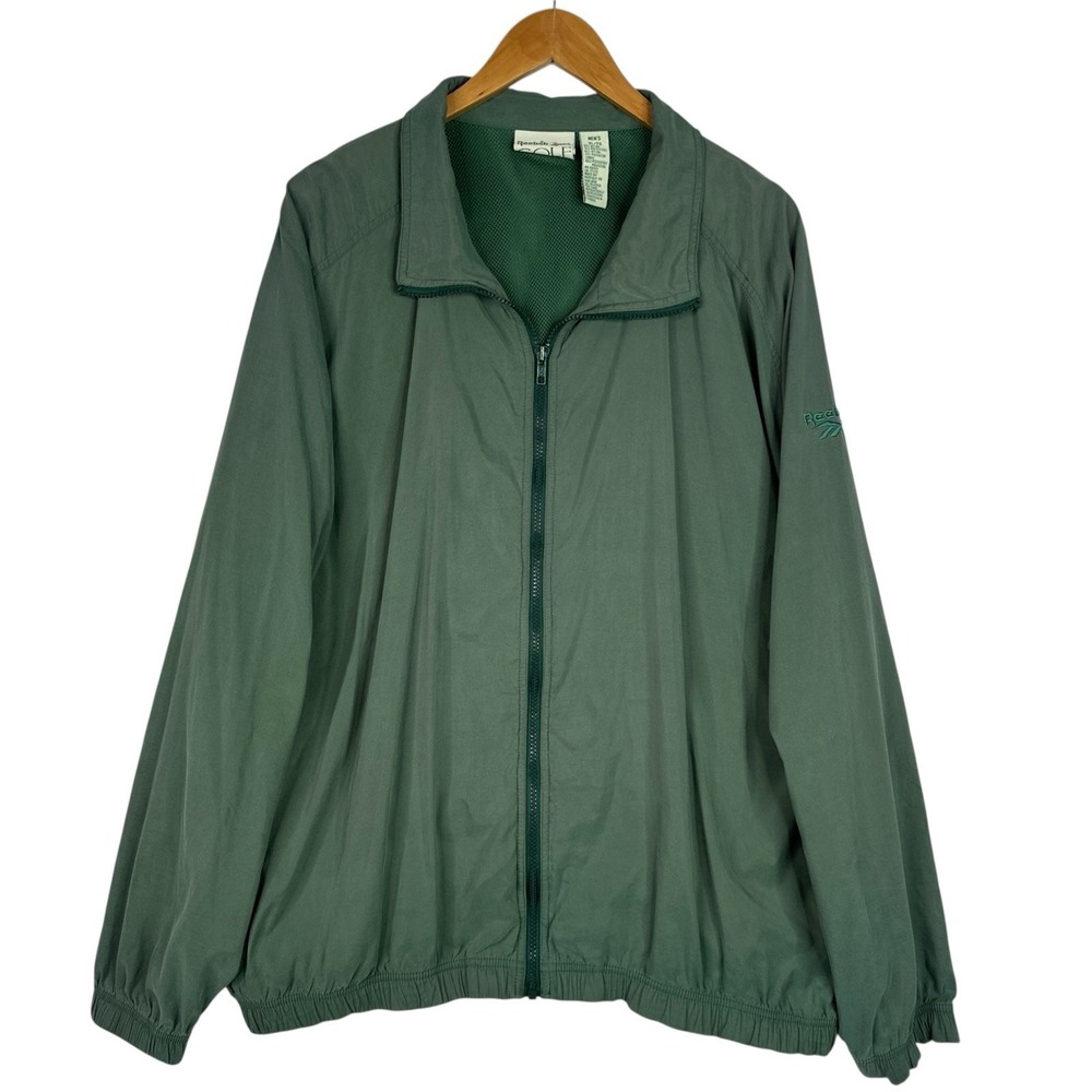 Vintage Reebok Golf Windbreaker Jacket Mens XL Green 90s Full Zip Embroidered